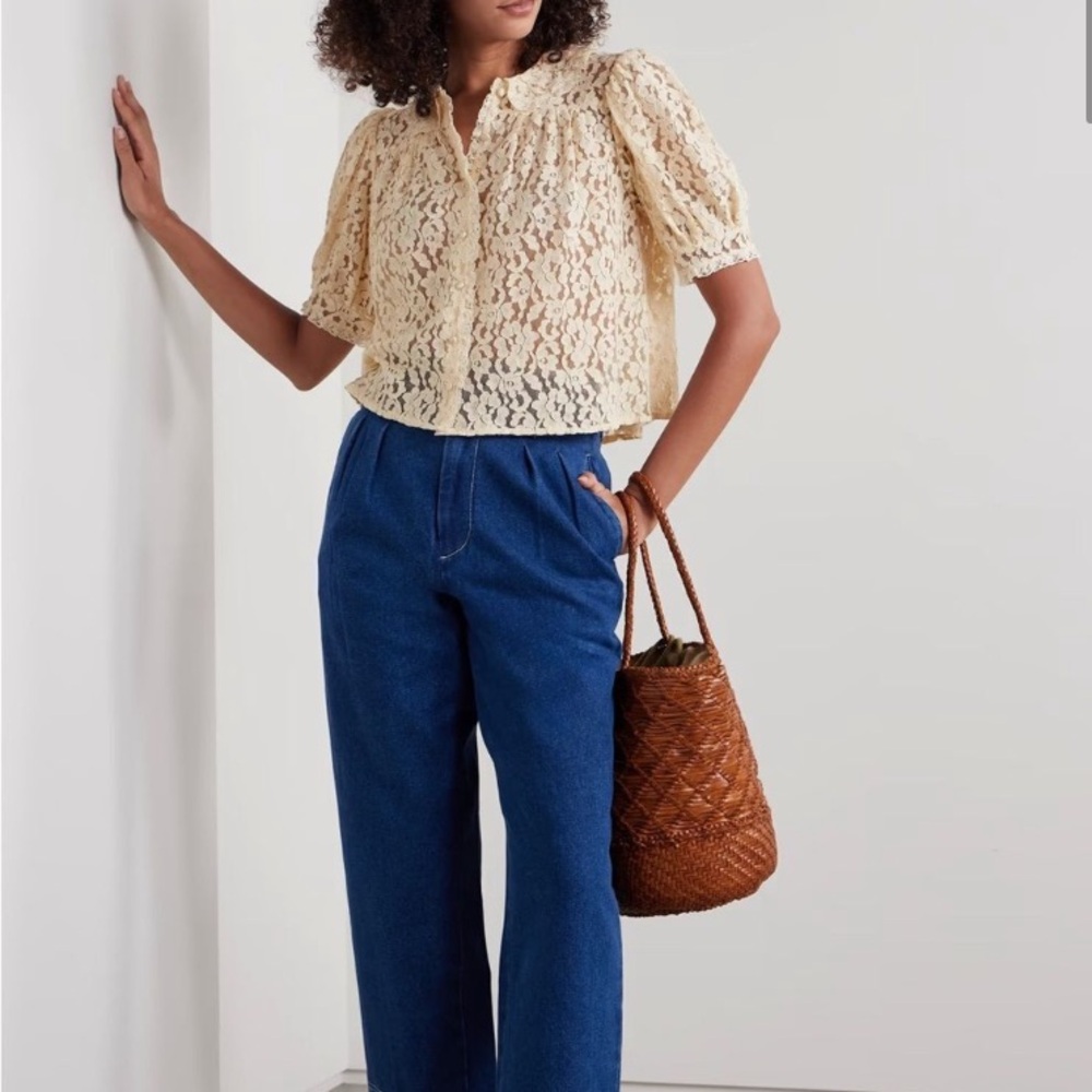 🎁Like New Doen Cream Lace S/S Button Down Blouse- XXL